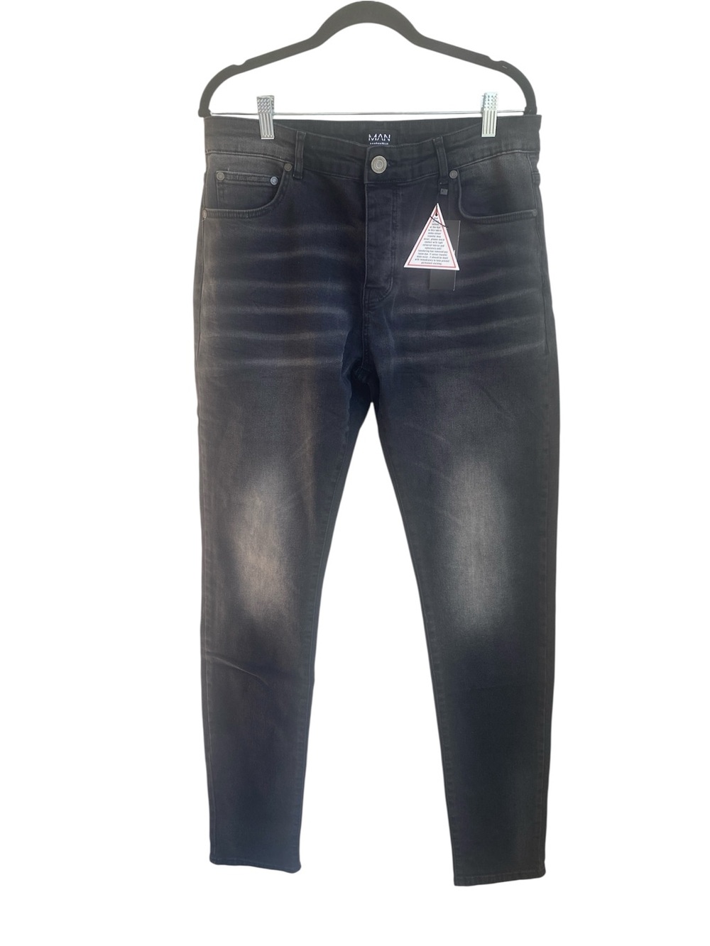 boohooMAN Skinny Stretch Stacked Washed Black Jeans size 36 NWT